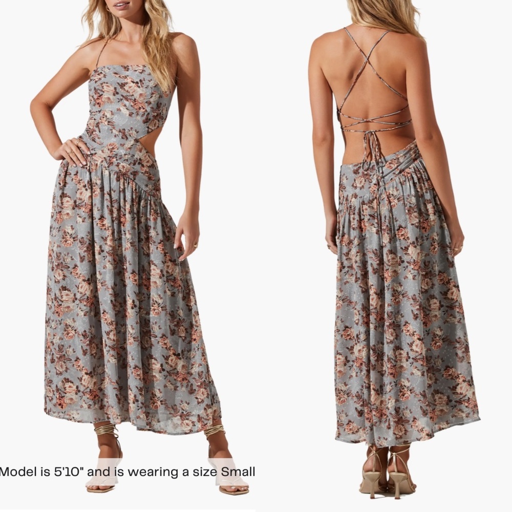NEW ASTR The Label BURNOUT Floral CHIFFON Lace-Up TIE Back CUTOUT MAXI DRESS M